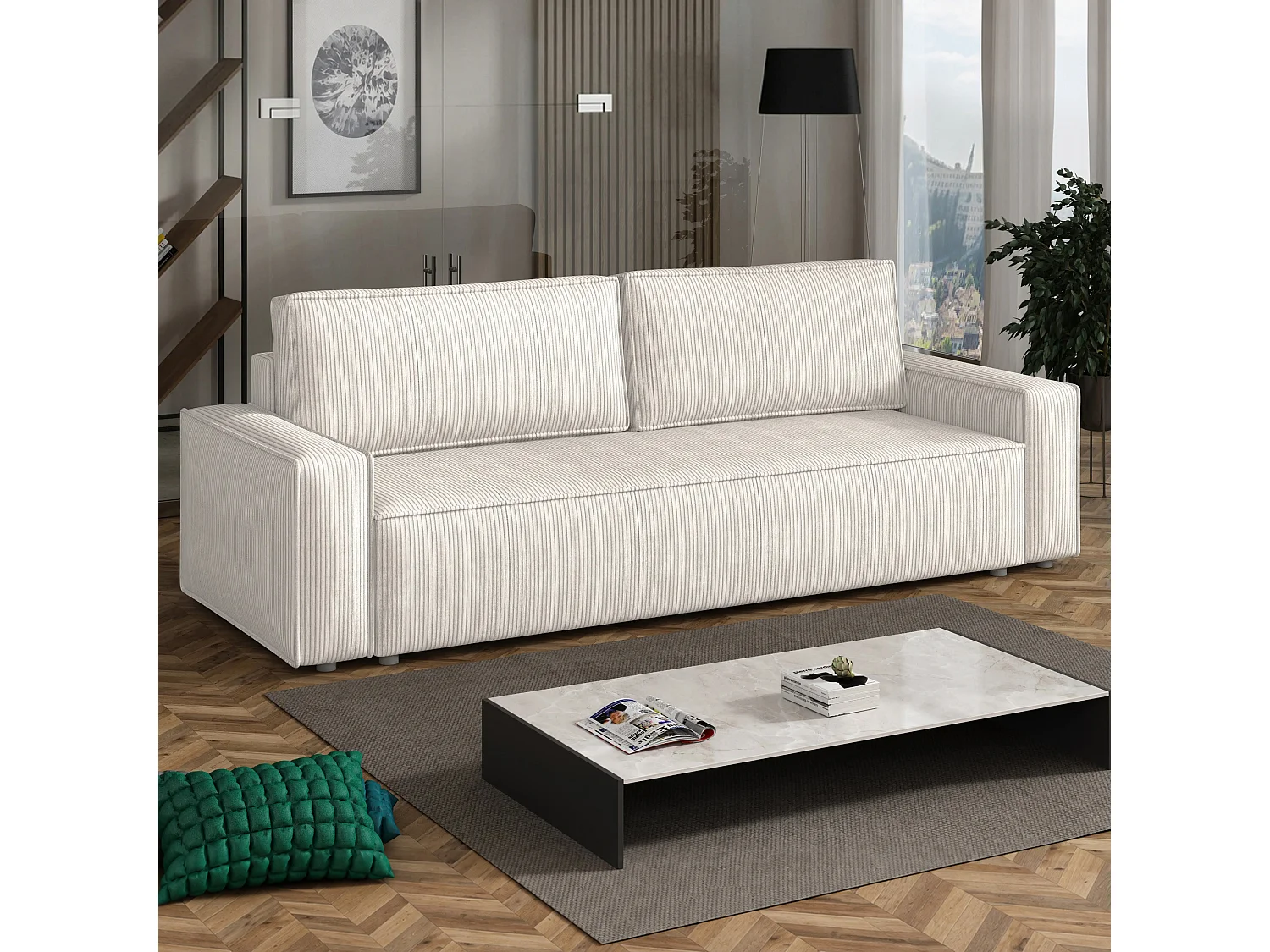 Canapé convertible Fort avec coffre, crème, 238x94 cm