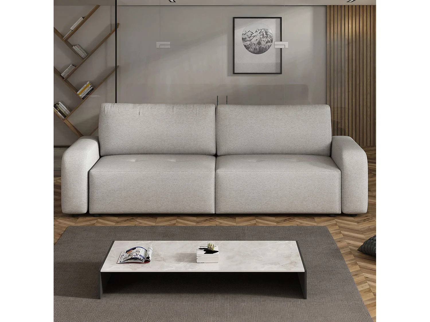 Canapé convertible Luna avec coffre, beige clair, 238x94 cm