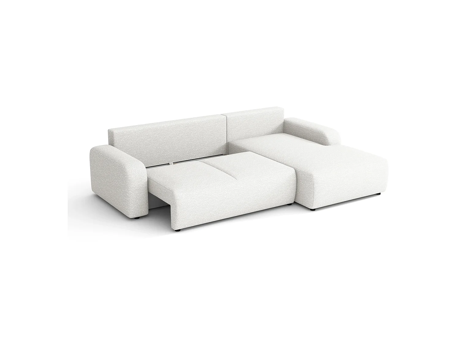 Canapé d’angle droit convertible Ovo avec coffre, blanc, 258x173 cm