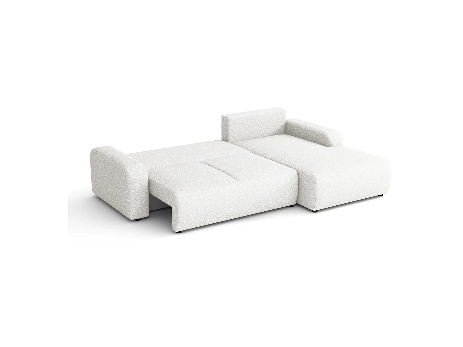 Canapé d’angle droit convertible Ovo avec coffre, blanc, 258x173 cm
