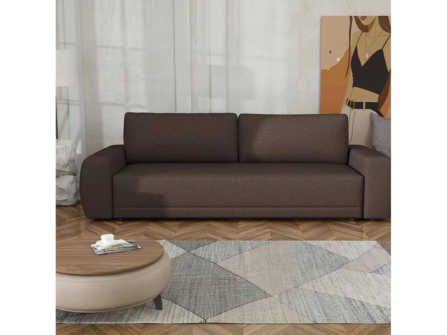 Slaapbank Denver met opbergruimte, bruin, 248x94 cm