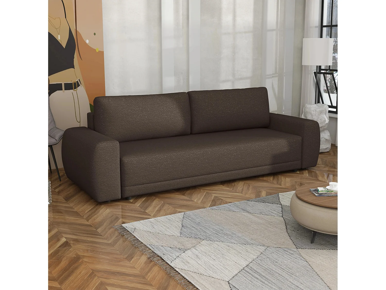 Slaapbank Denver met opbergruimte, bruin, 248x94 cm