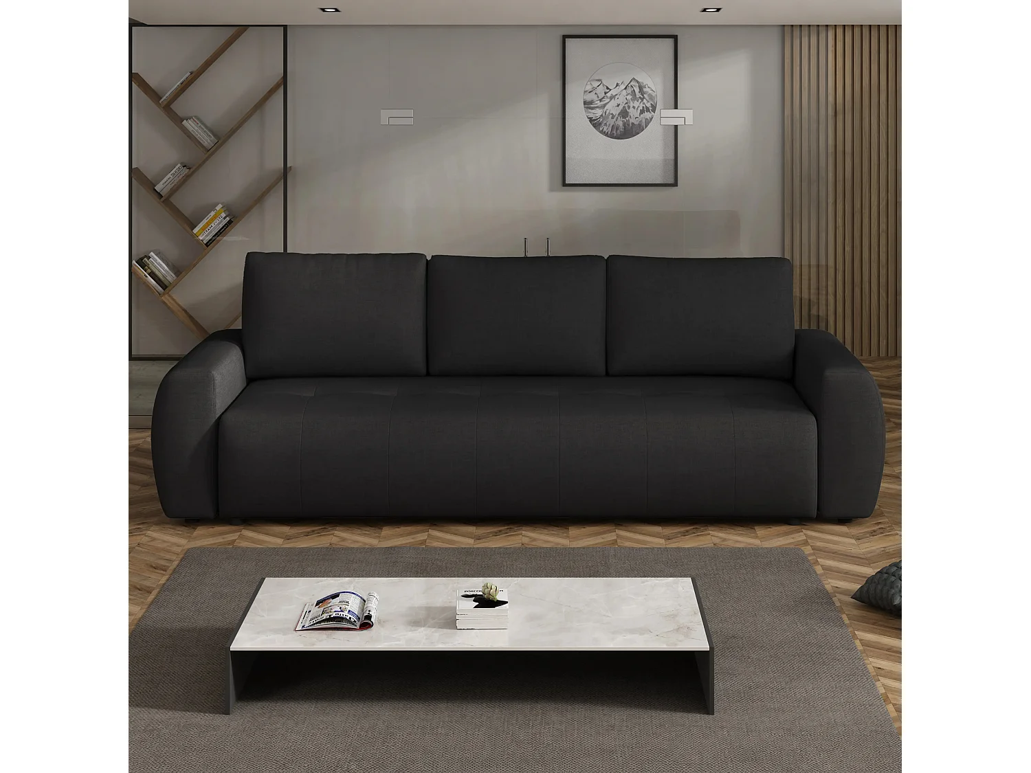 Canapé convertible World avec coffre, noir, 238x94 cm