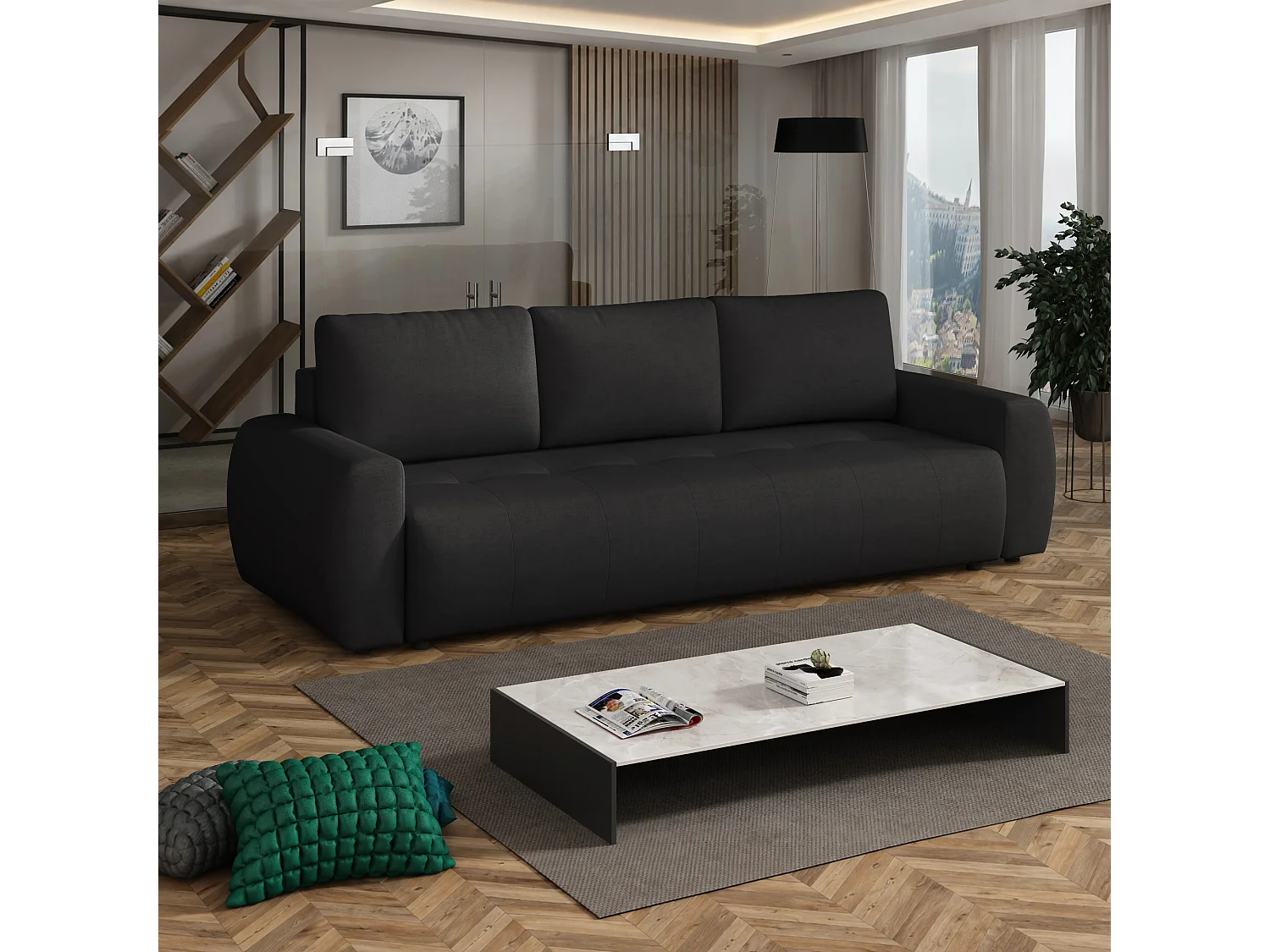 Canapé convertible World avec coffre, noir, 238x94 cm