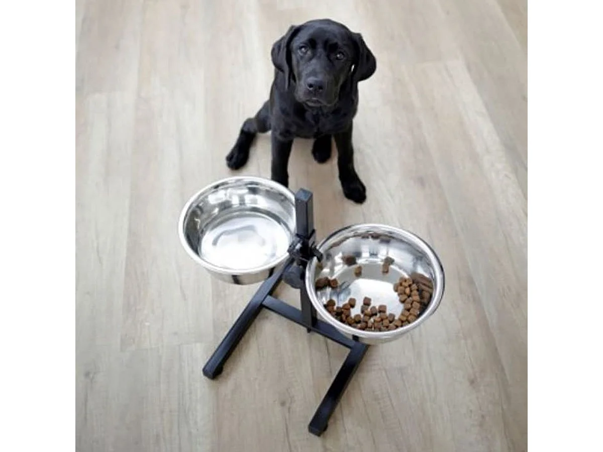 KERBL Bar d'alimentation surélevée pour chien avec 2 écuelles inox 2 x 2800 ml, 43 cm