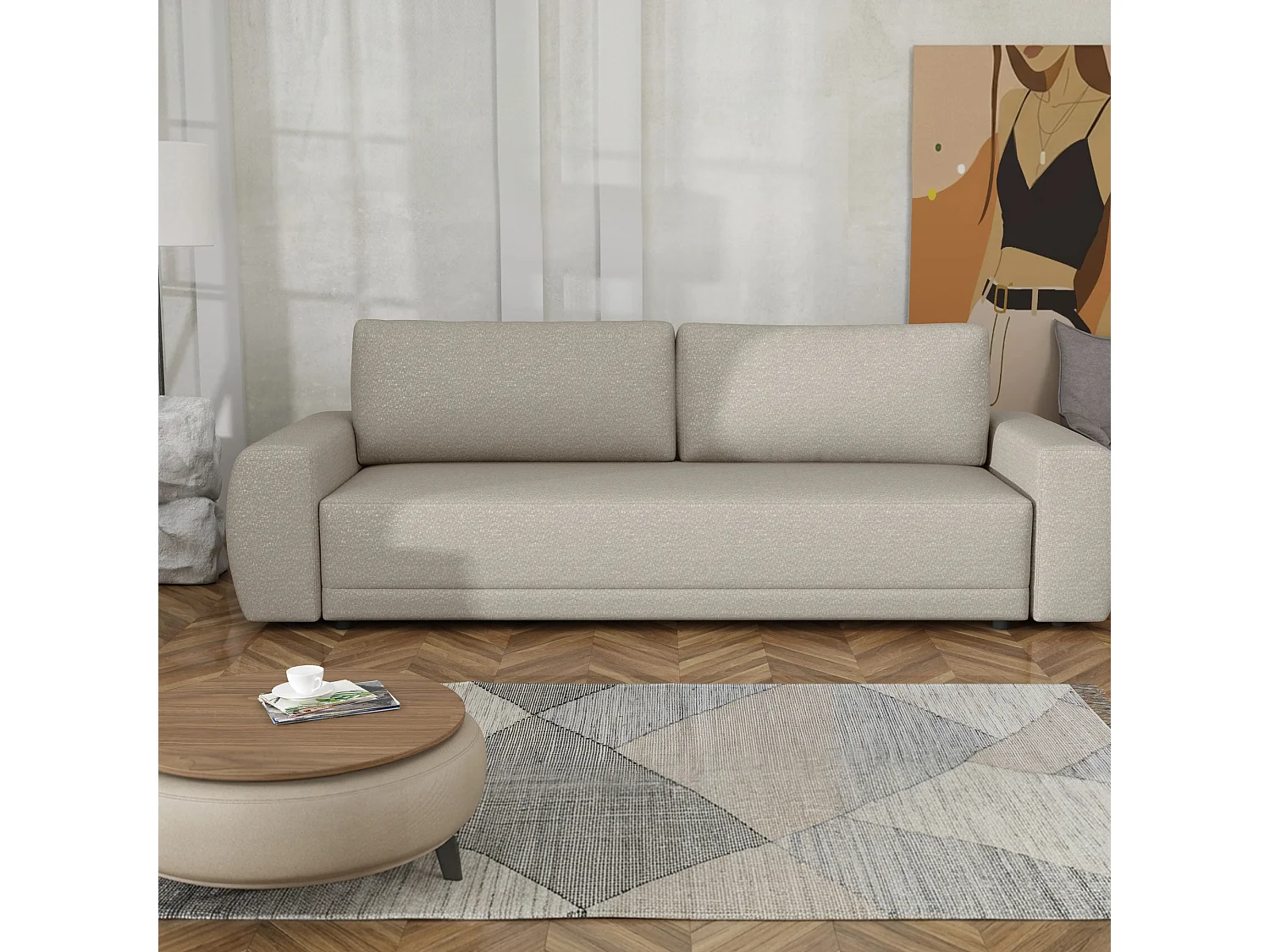 Slaapbank Denver met opbergruimte, beige, 248x94 cm