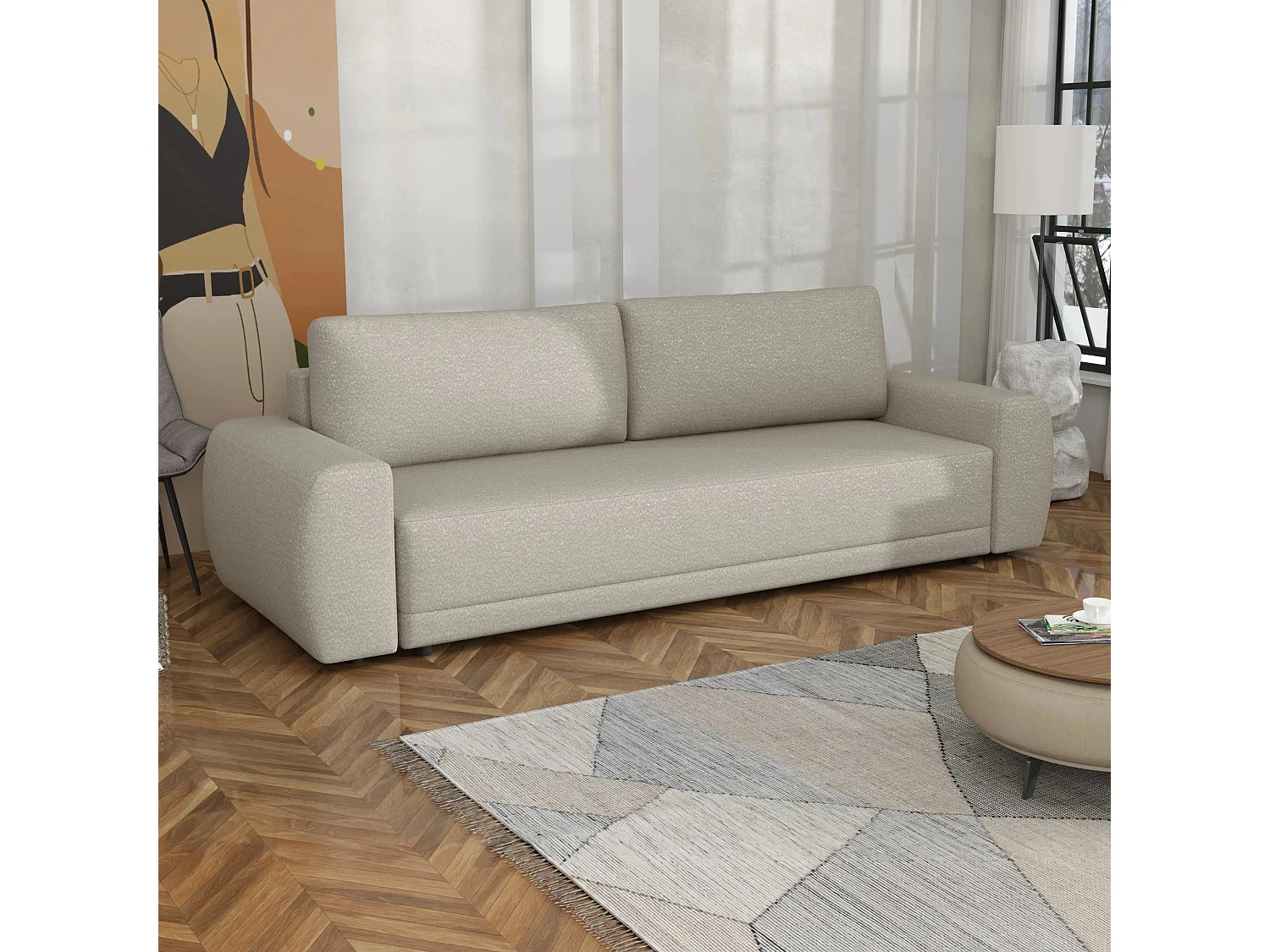 Slaapbank Denver met opbergruimte, beige, 248x94 cm