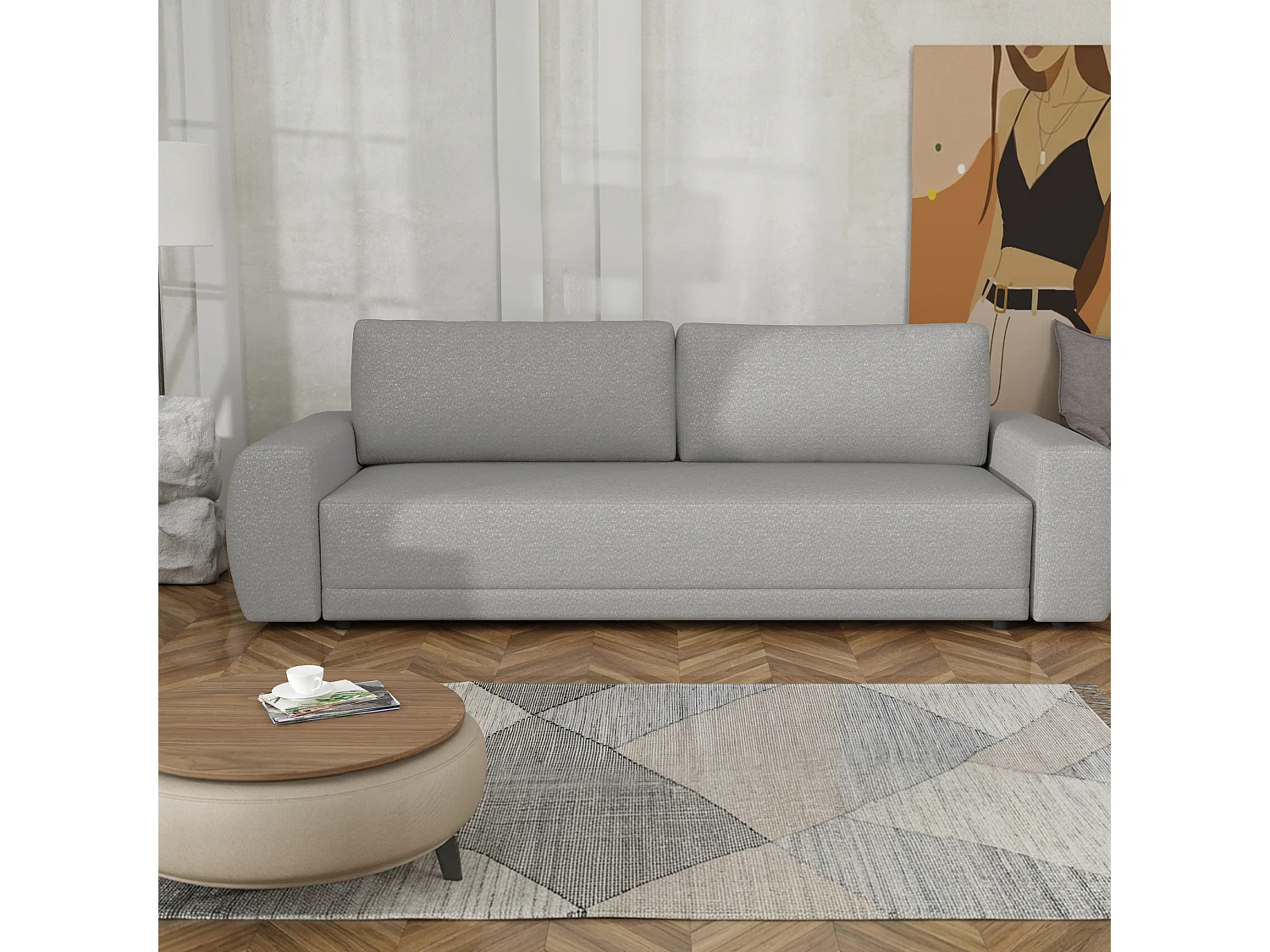Canapé convertible Denver avec coffre, gris clair, 248x94 cm