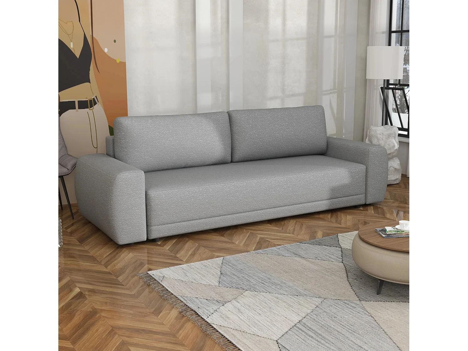Canapé convertible Denver avec coffre, gris clair, 248x94 cm