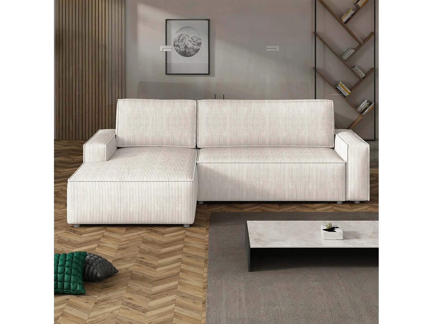 Hoekslaapbank Fort met opbergruimte, crème links, 258x169 cm