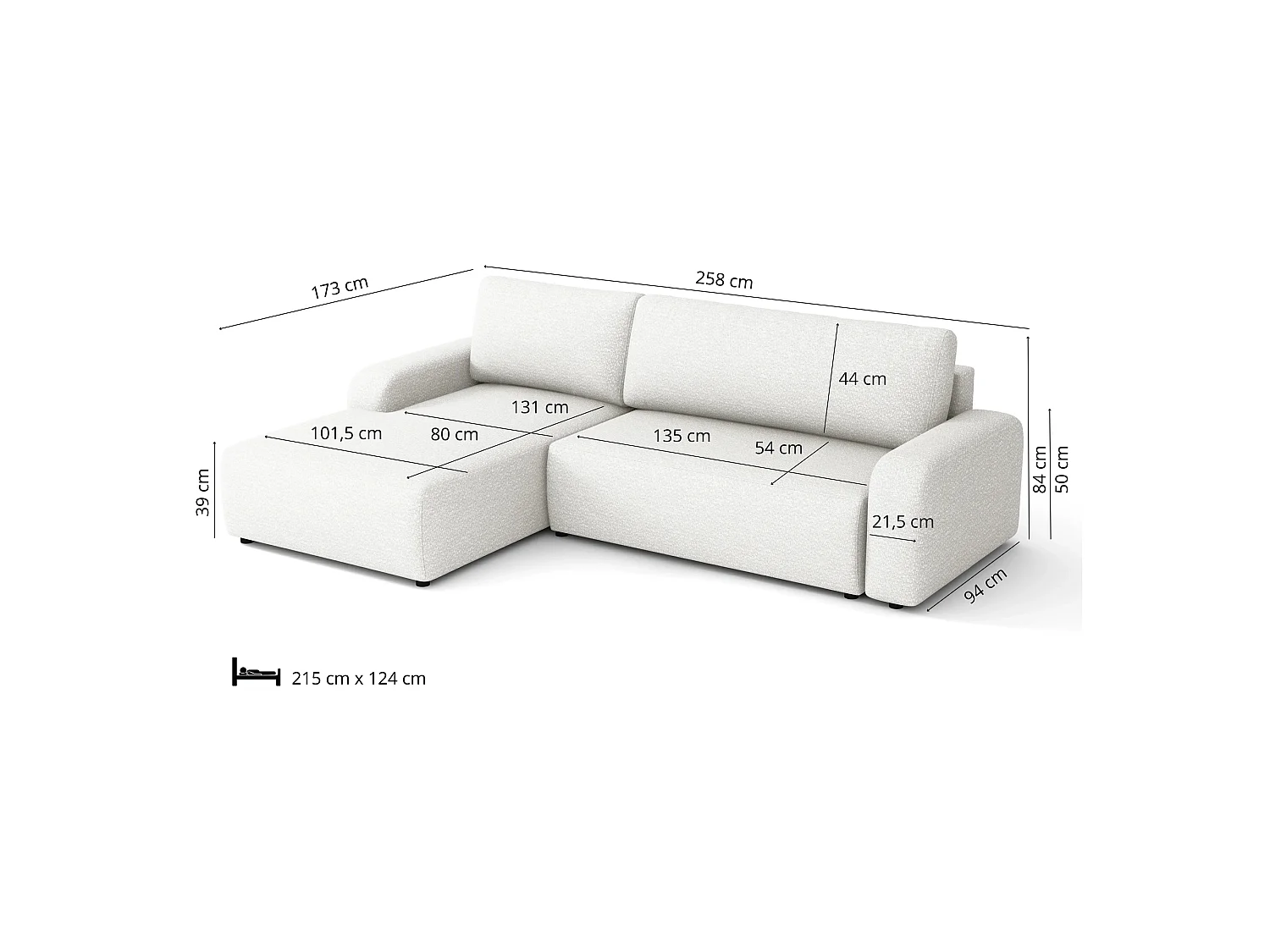 Hoekslaapbank Ovo II met opbergruimte, wit links, 258x173 cm