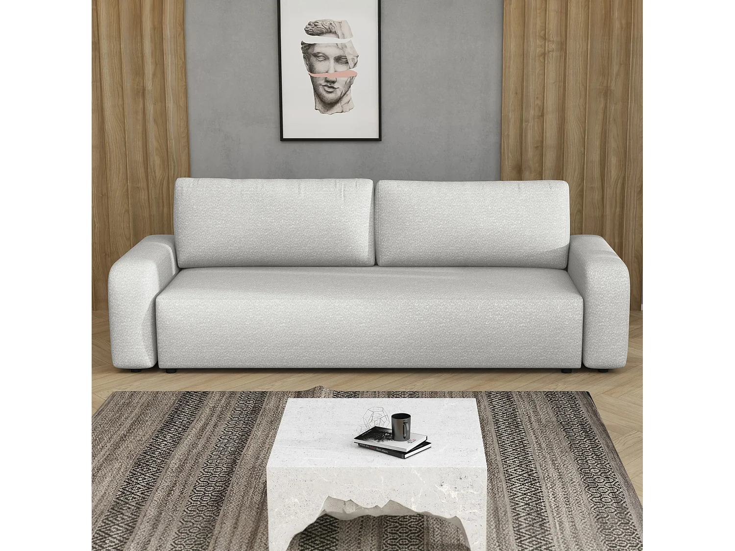 Slaapbank Ovo II met opbergruimte, wit, 238x94 cm