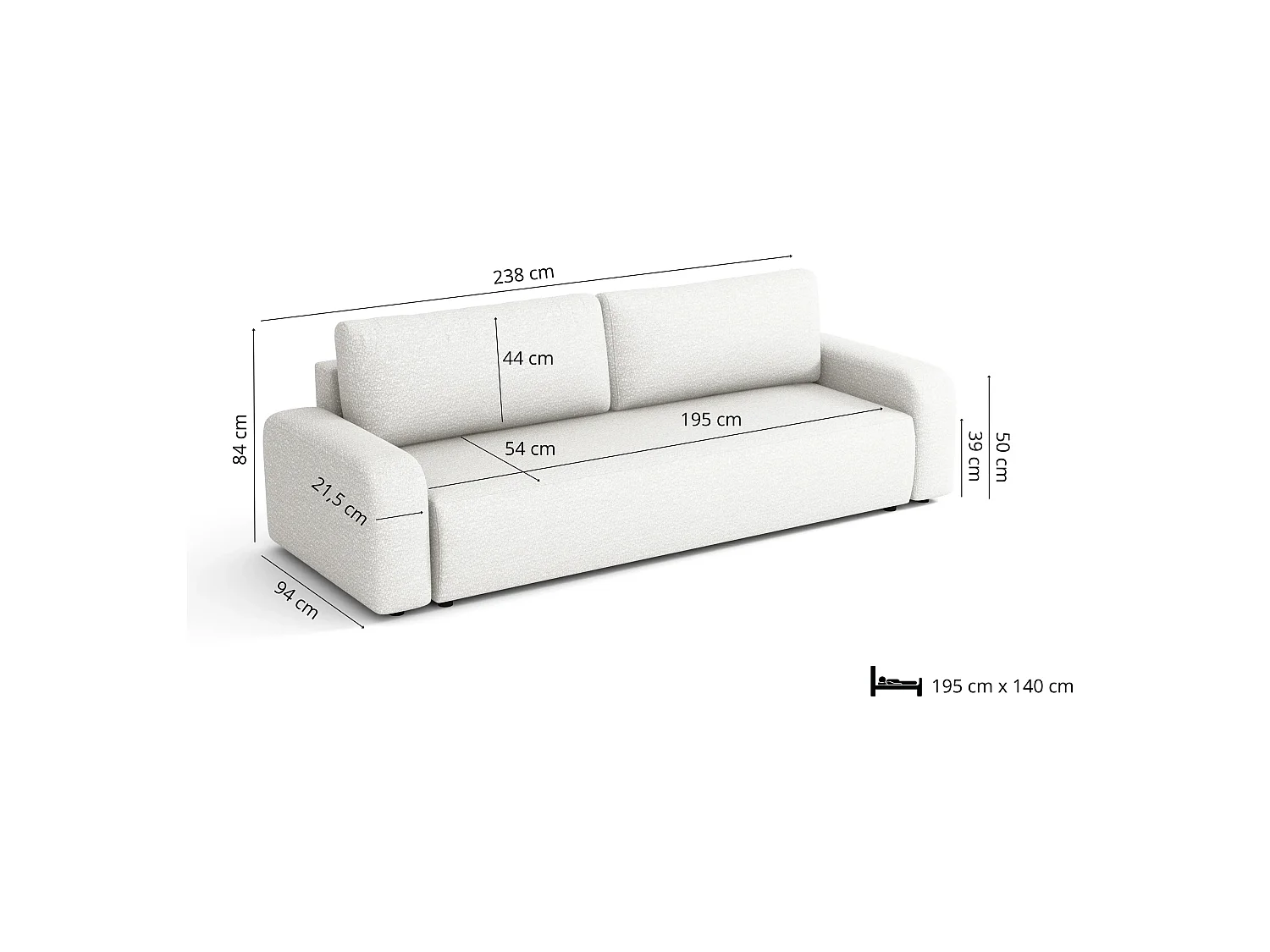 Slaapbank Ovo II met opbergruimte, wit, 238x94 cm