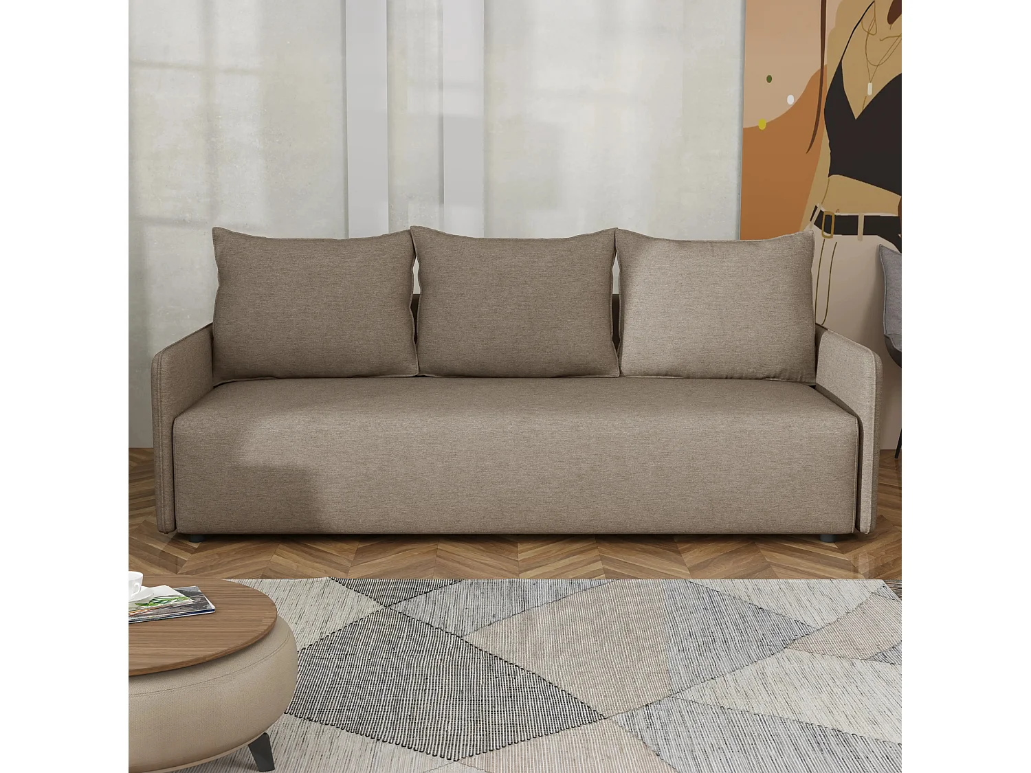 Canapé convertible Carl avec coffre, marron clair, 208x94 cm