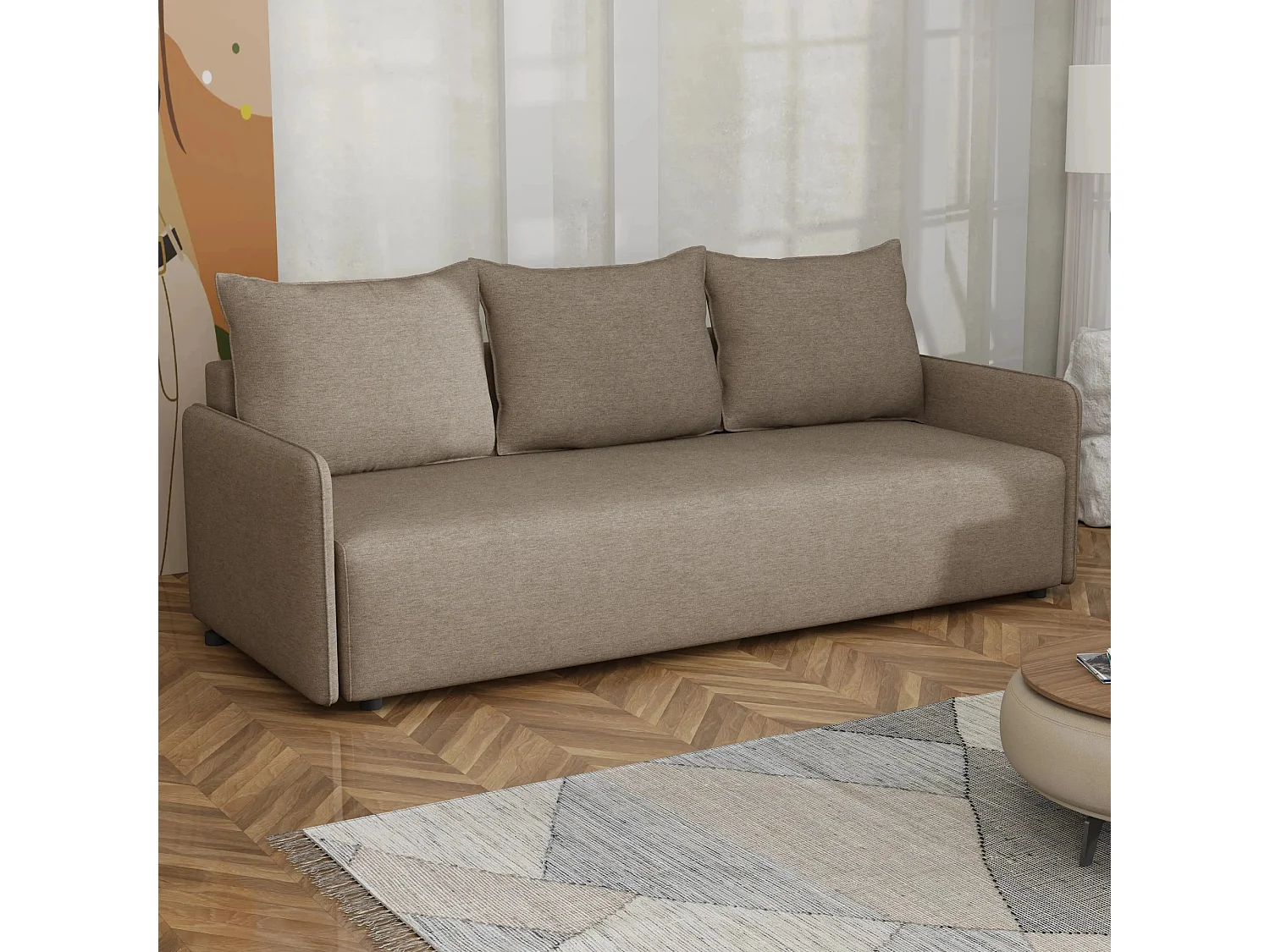 Canapé convertible Carl avec coffre, marron clair, 208x94 cm