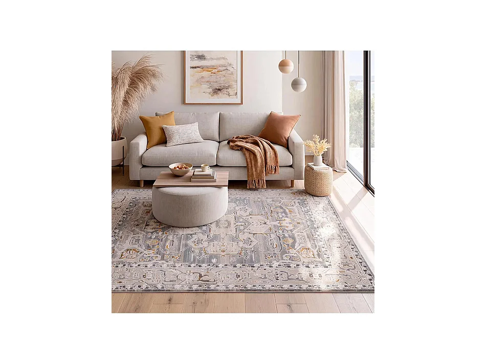 Alfombra interior - vintage oriental - beige / azul - 154 x 230 cm - BERTA