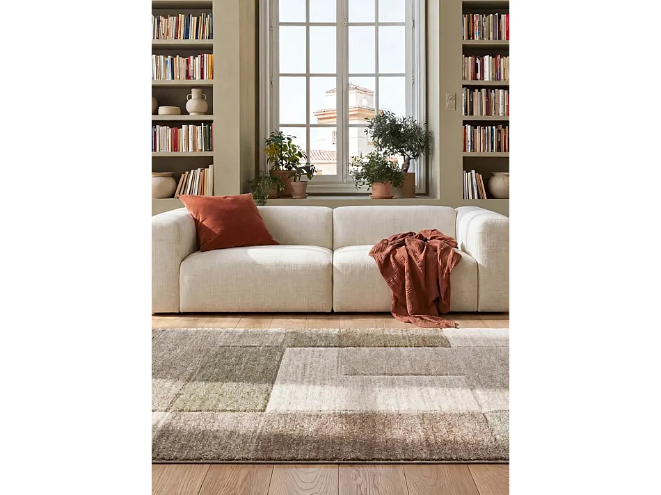 Hochflorteppich - geometrisch - beige / grün - 160 x 235 cm - TEVA
