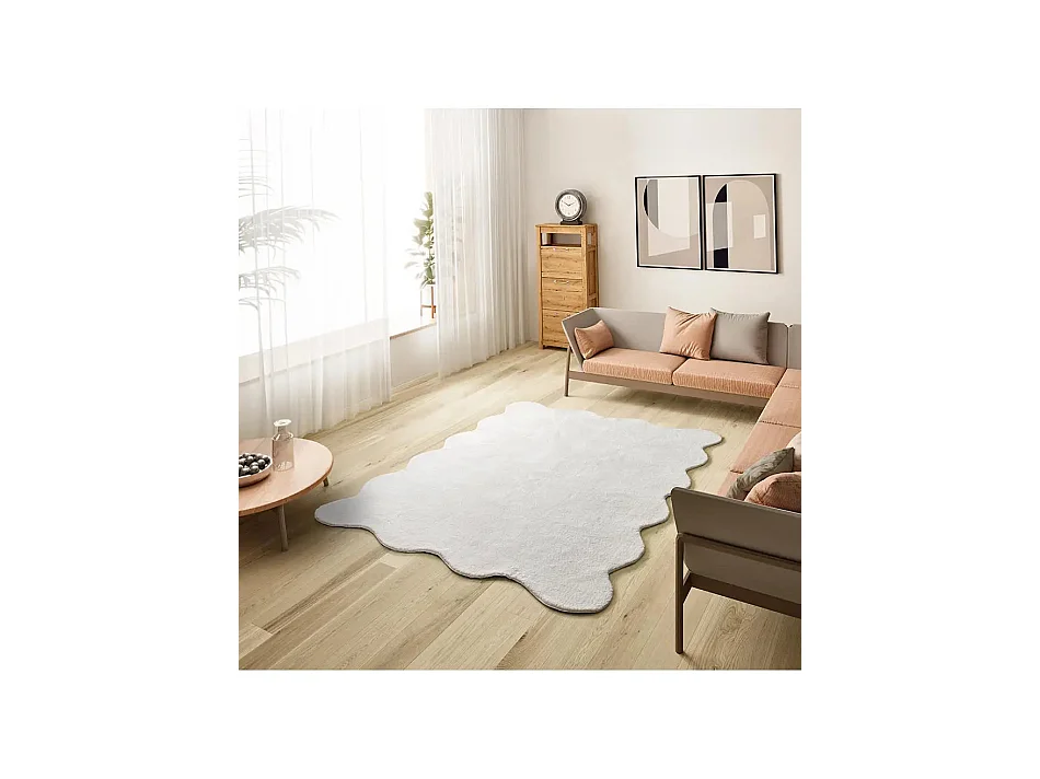 Tapis intérieur lavable antidérapant - uni - blanc - 200 x 280 cm - MELLOW