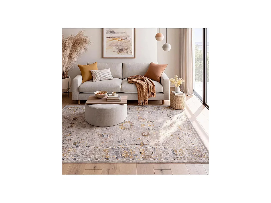 Laagpolig tapijt - oosterse vintage - beige / veelkleurig - 192x290 cm - BERTA