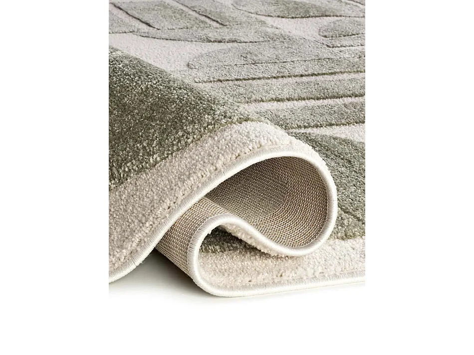 Kurzflorteppich - geometrisch mit Relief - grün / creme - 120 x 170 cm - CANDELA