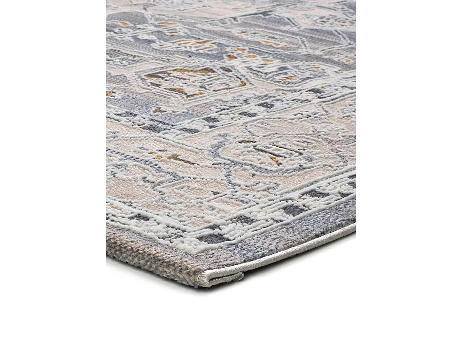Kurzflorteppich - orientalischer Vintage-Stil - beige / blau - 77 x 150 cm - BERTA