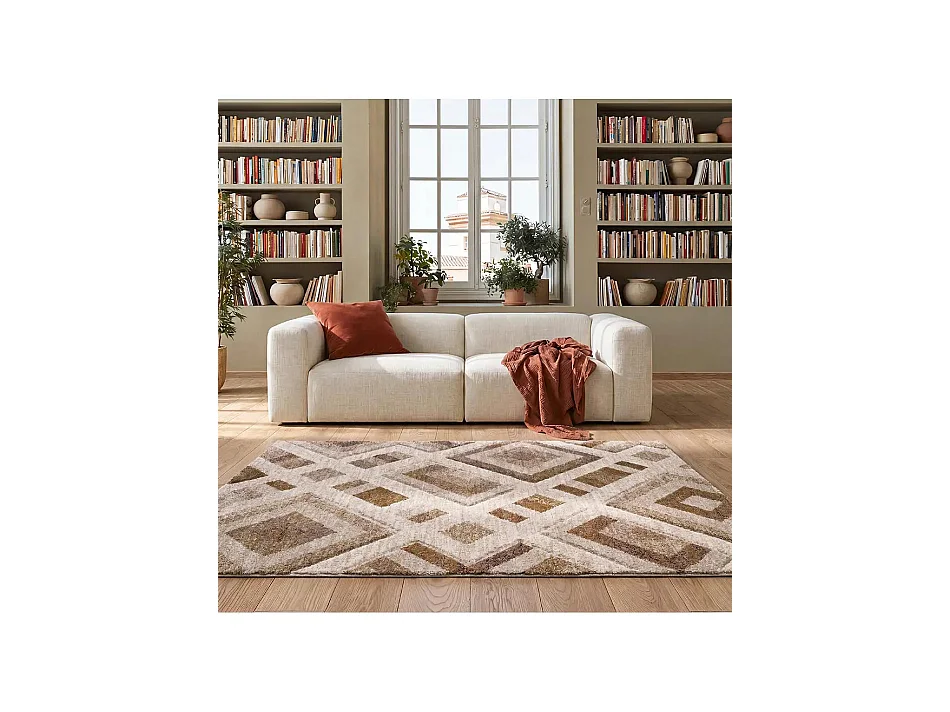 Tappeto interno - geometrico - beige / marrone - 80 x 120 cm - TEVA