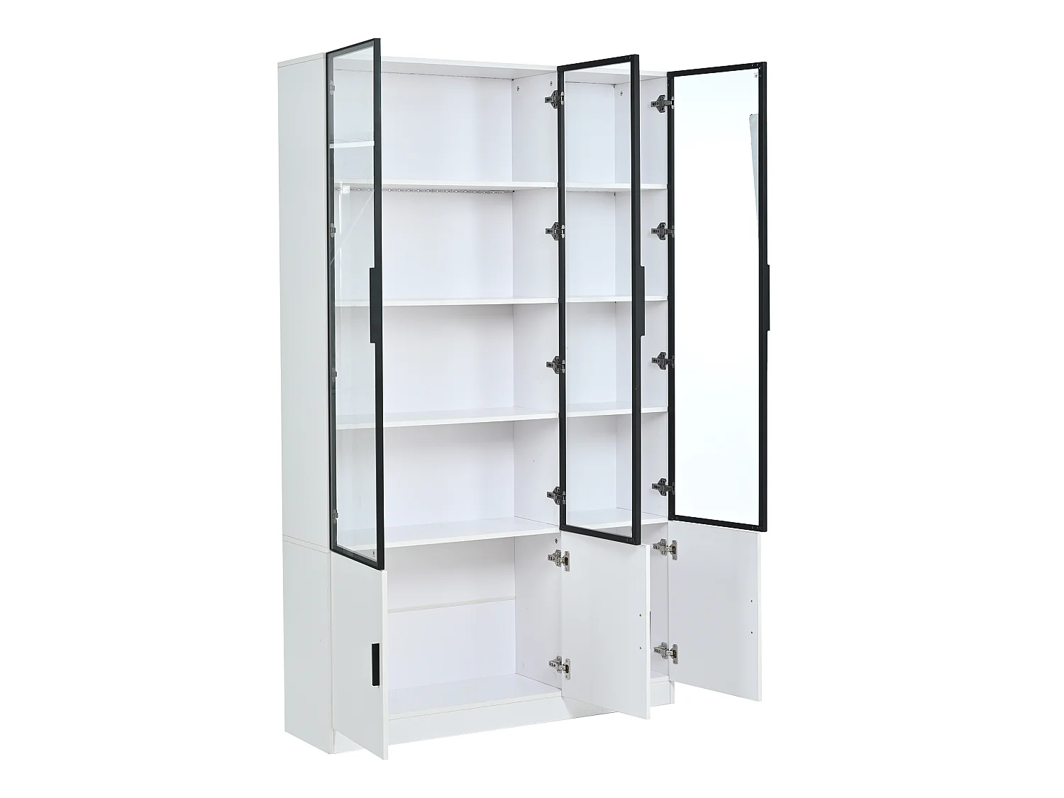 Vitrine avec 6 portes vitrées et éclairage LED - MDF et verre - 120 x 32 x 200 cm - Blanc