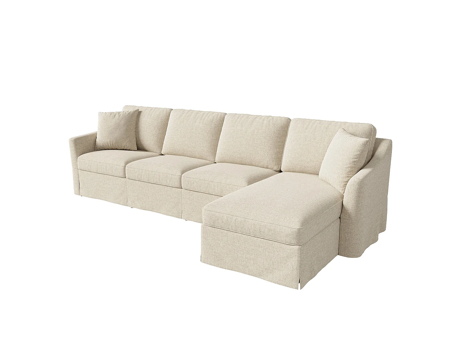 Divano angolare a 4 posti con contenitore e rivestimento lavabile - Tessuto misto cotone-lino - 274 x 128,5 x 83 cm - Beige