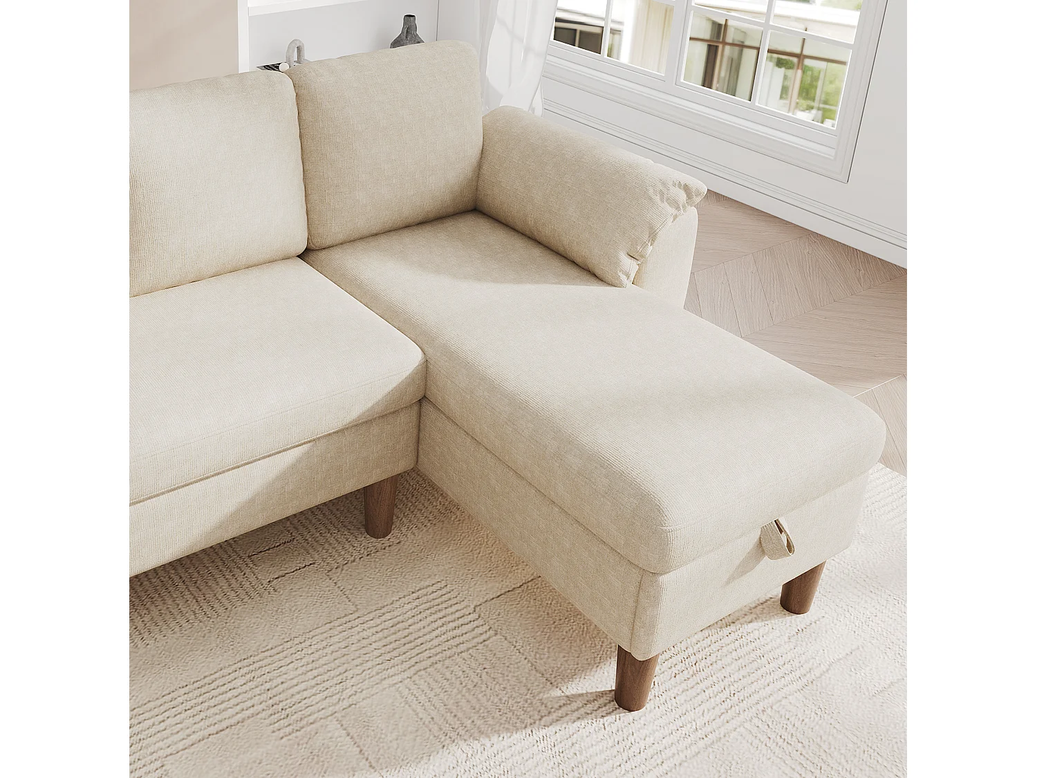 3-osobowa, odwracalna sofa narożna z miejscem do przechowywania i portem USB/Type-C - Chenille - 181 x 125 x 88 cm - Beżowa