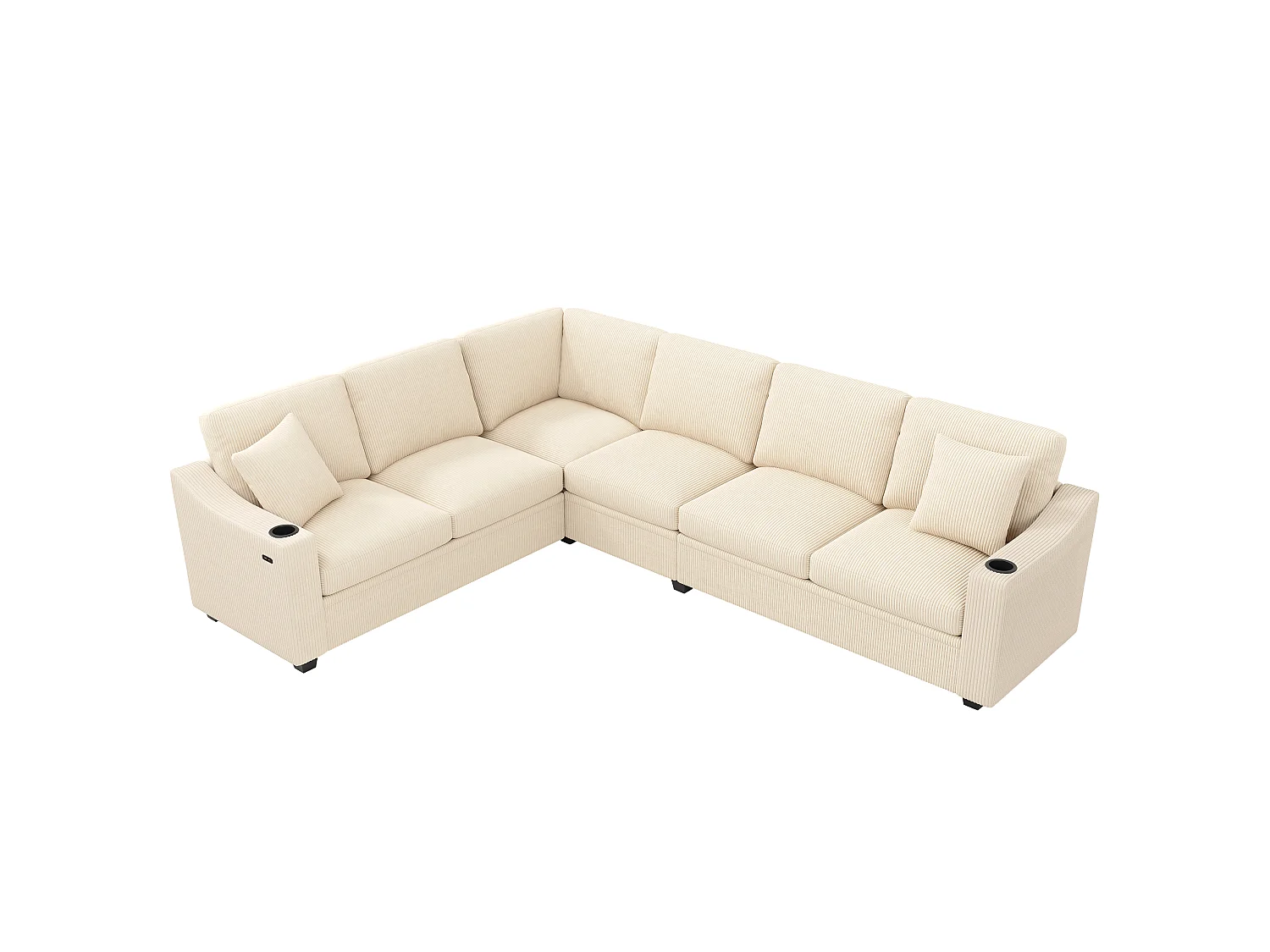 Narożnik modułowy 6-osobowy z uchwytami na kubki, USB/Typ C - Kord - 277 x 215 x 85 cm - Beżowy