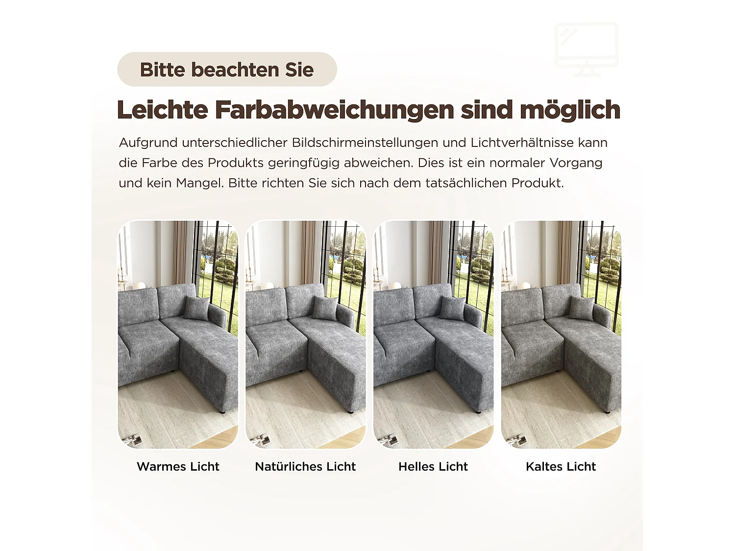 Canapé d'angle 3 places avec méridienne et 2 coussins - Chenille - 187,5 x 144 x 85,5 cm - Gris
