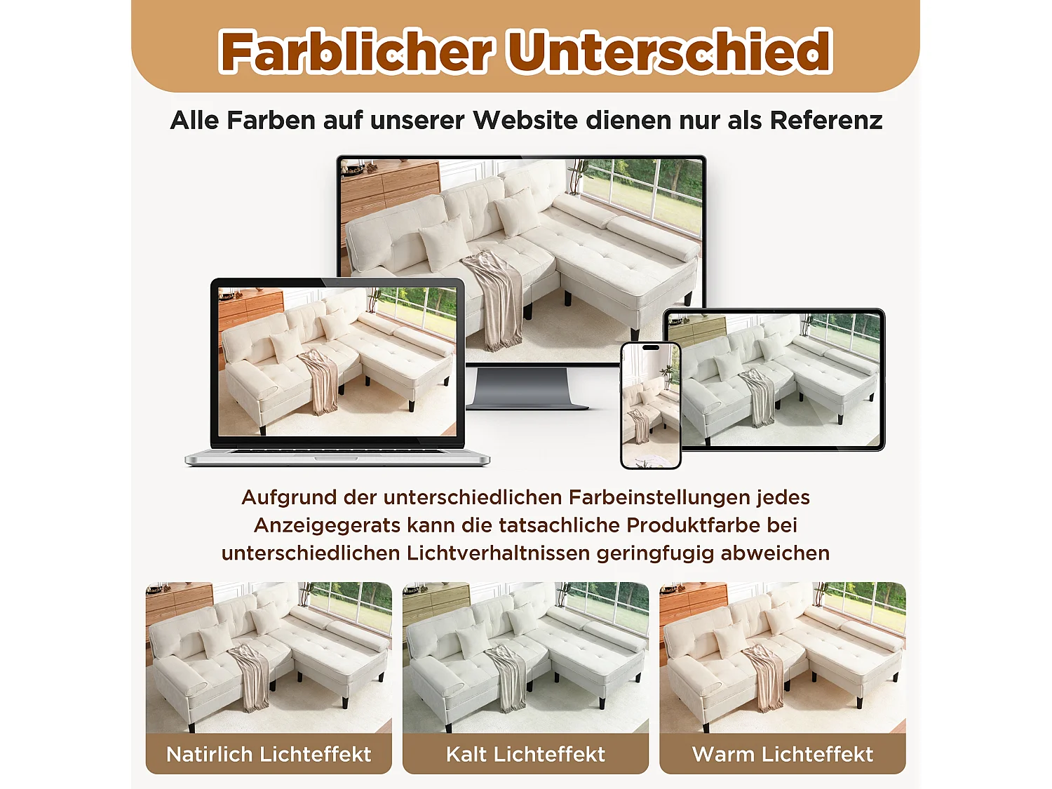 Canapé d'angle réversible 3 places avec pouf amovible et 2 coussins - Chenille - 195 x 149 x 86 cm - Beige clair