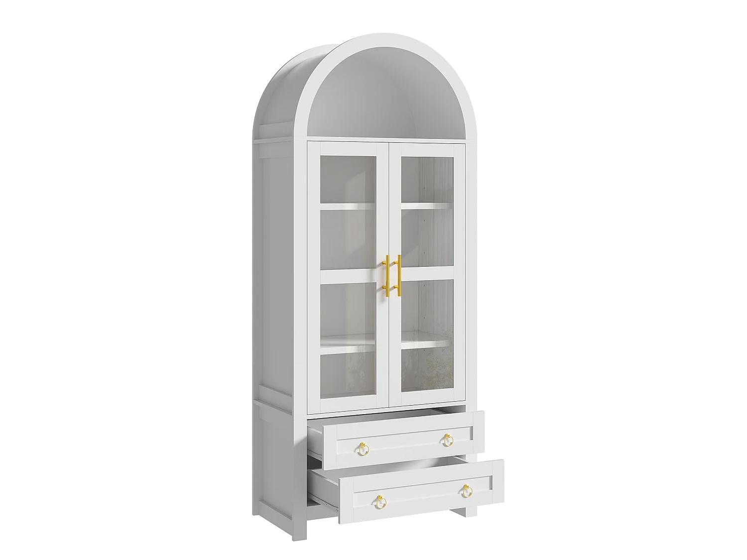 Vitrine haute avec LED, 2 portes vitrées, 2 tiroirs - MDF et panneaux de particules - 76 x 40 x 180 cm - Blanc