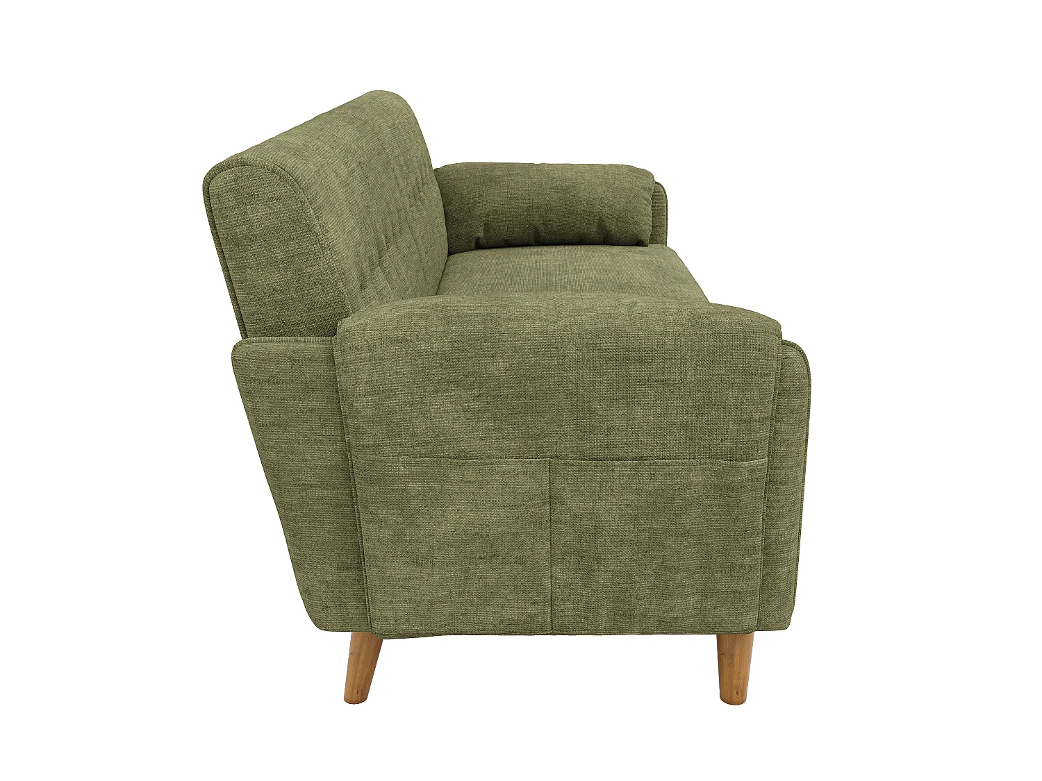 Sofa 2-osobowa z 2 kieszeniami bocznymi i nogami z litego drewna - Chenille - 161,5 x 79 x 83,5 cm - Zielona