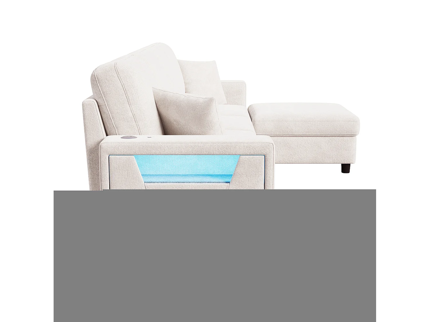 Bank met opbergpoef, opbergarmleuning, ledverlichting en USB/Type-C-aansluiting - Polyester - 282 x 153 x 82 cm - Beige