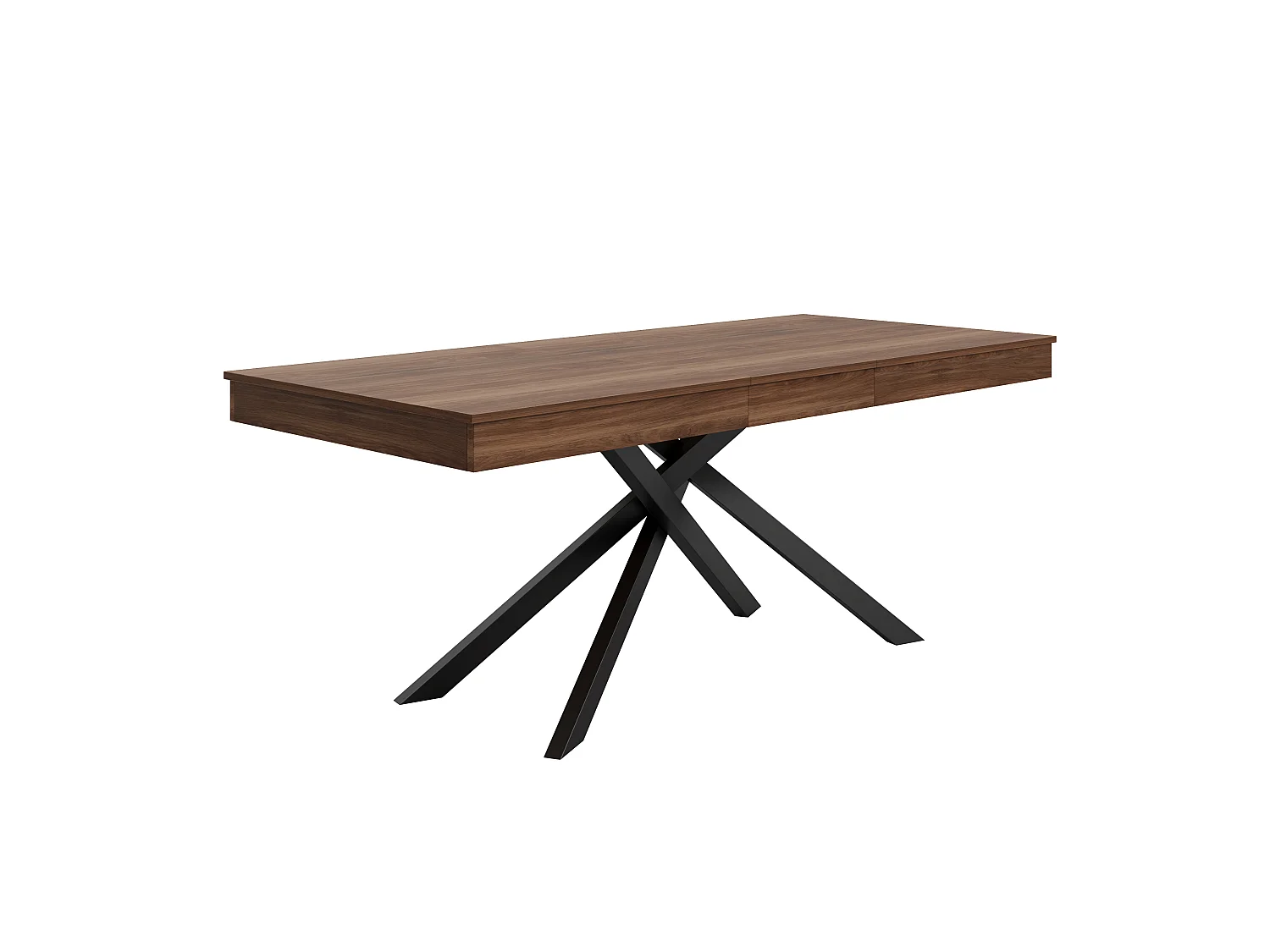 Rozkładany stół jadalny 140/180 x 80 cm dla 6-8 osób, gruby blat i skrzyżowane metalowe nogi - MDF - orzech