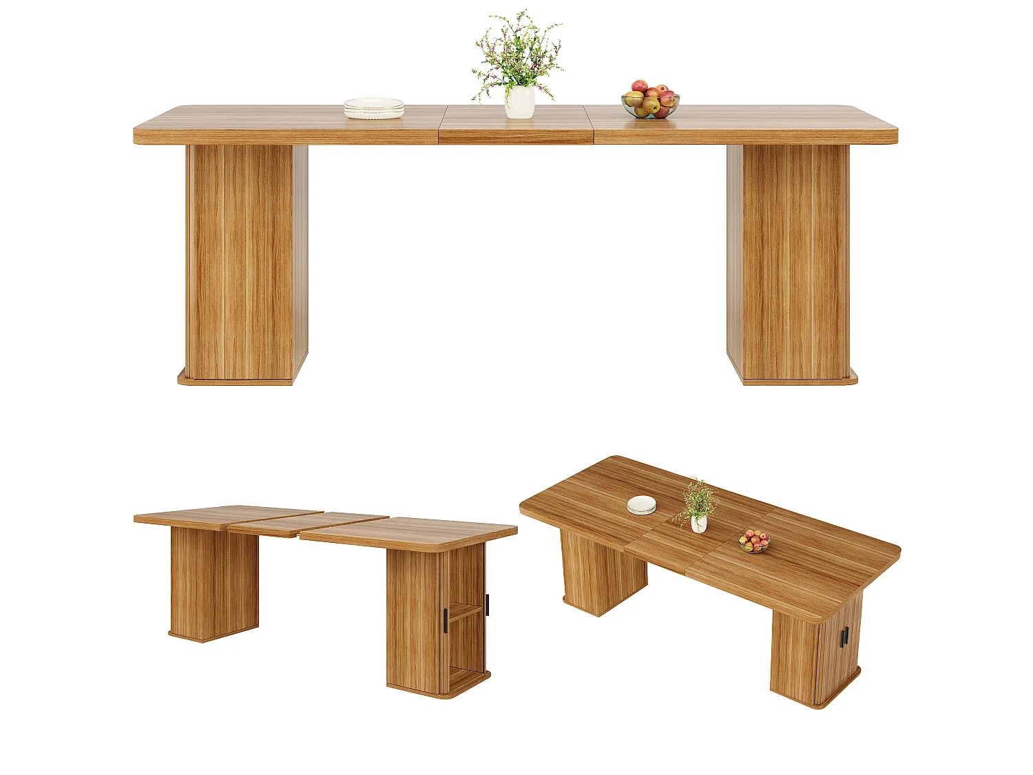 Rozkładany stół jadalny 140/180 x 80 x 75 cm ze zintegrowaną przestrzenią do przechowywania - MDF i metal - brązowy
