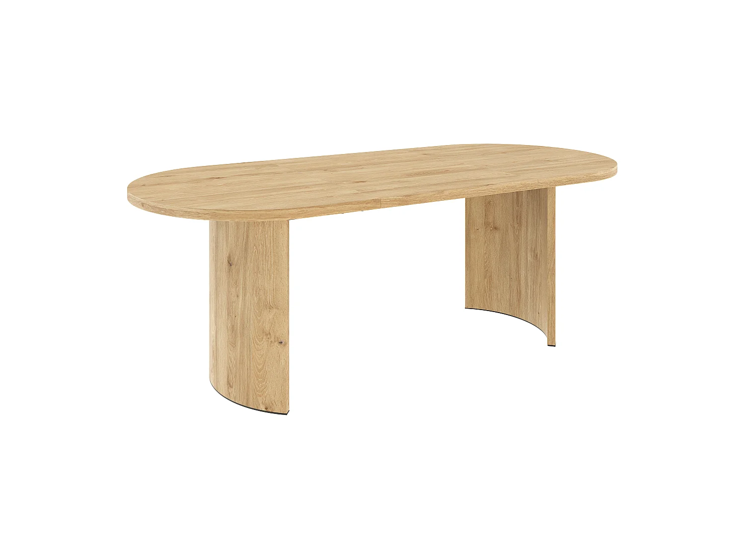 Table à manger ovale 200 x 90 x 75 cm 6 à 8 couverts, plateau épais à angles arrondis et pieds incurvés - MDF - Chêne