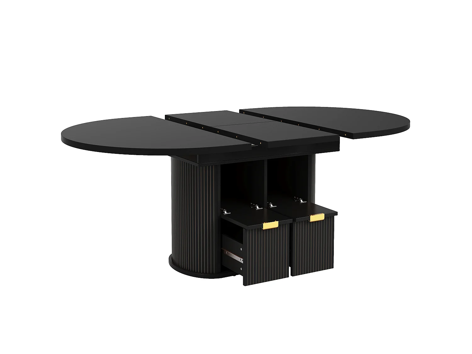 Table à manger ovale extensible 118/158 x 118 cm avec rangements et 2 tiroirs - MDF et métal - Noir