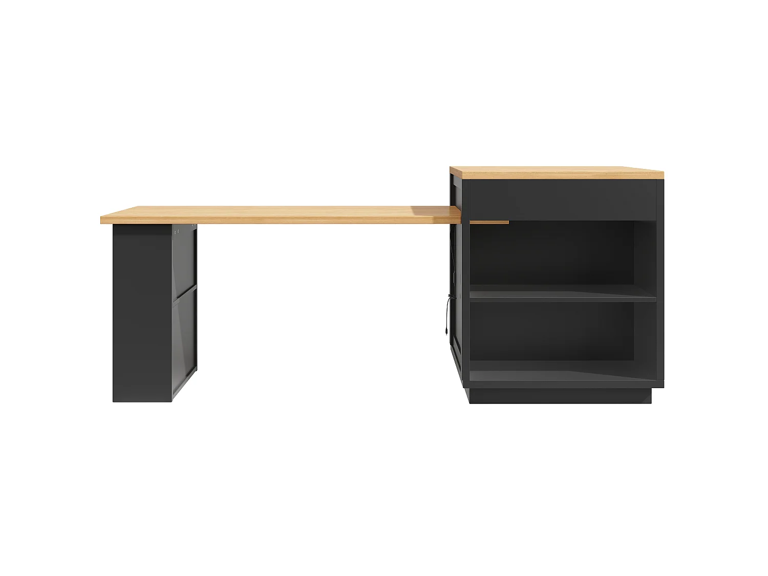 Isla de cocina extensible con 2 cajones, puertas de cristal e iluminación LED RGB - MDF, metal - 122-194,5 x 70 x 94 cm - Negro