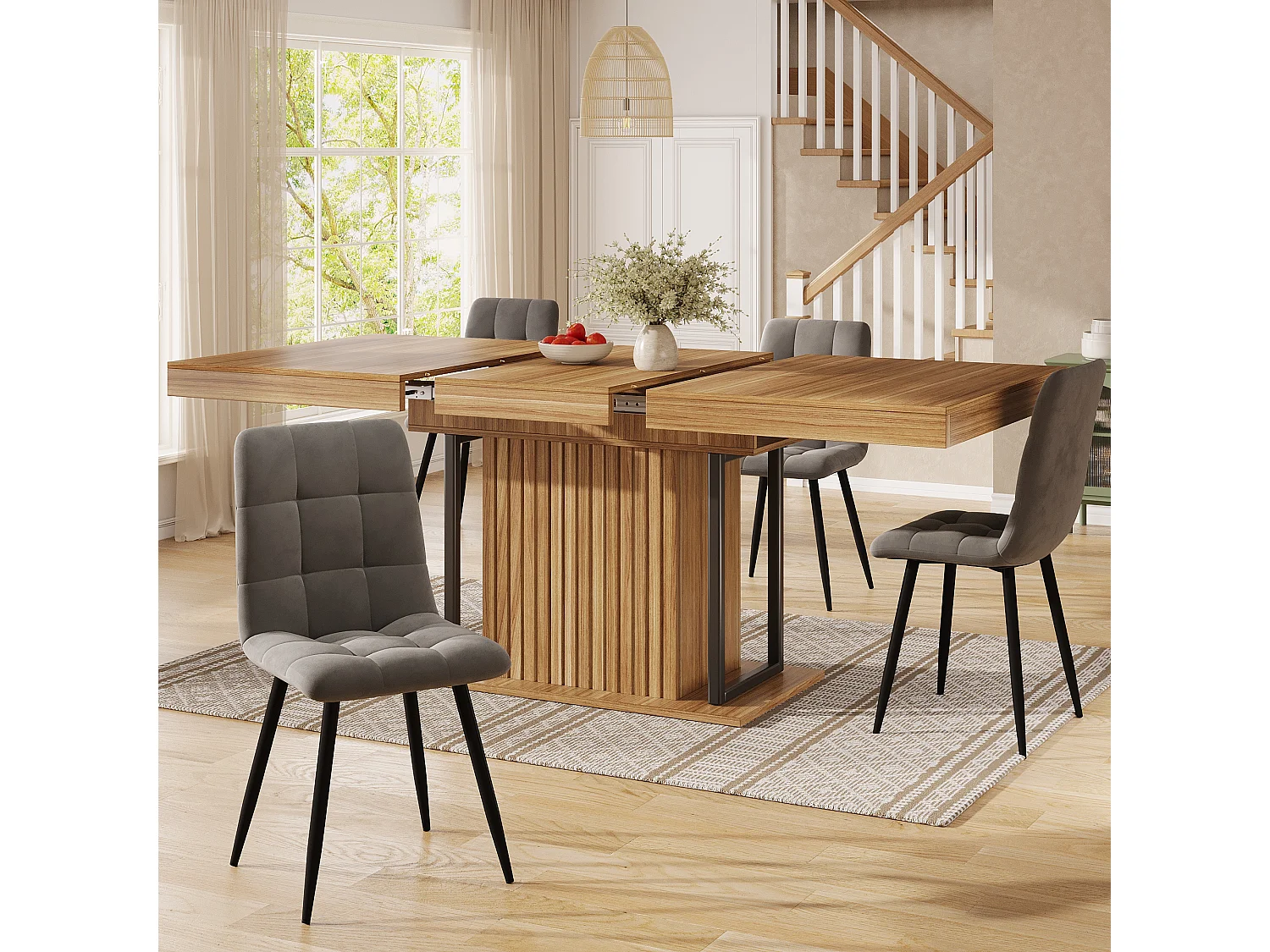 Table à manger extensible avec rangement dissimulé, 1 porte - MDF - 120 à 160 x 80 x 75,5 cm - Marron