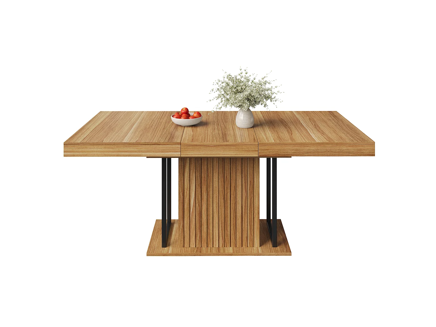 Table à manger extensible avec rangement dissimulé, 1 porte - MDF - 120 à 160 x 80 x 75,5 cm - Marron