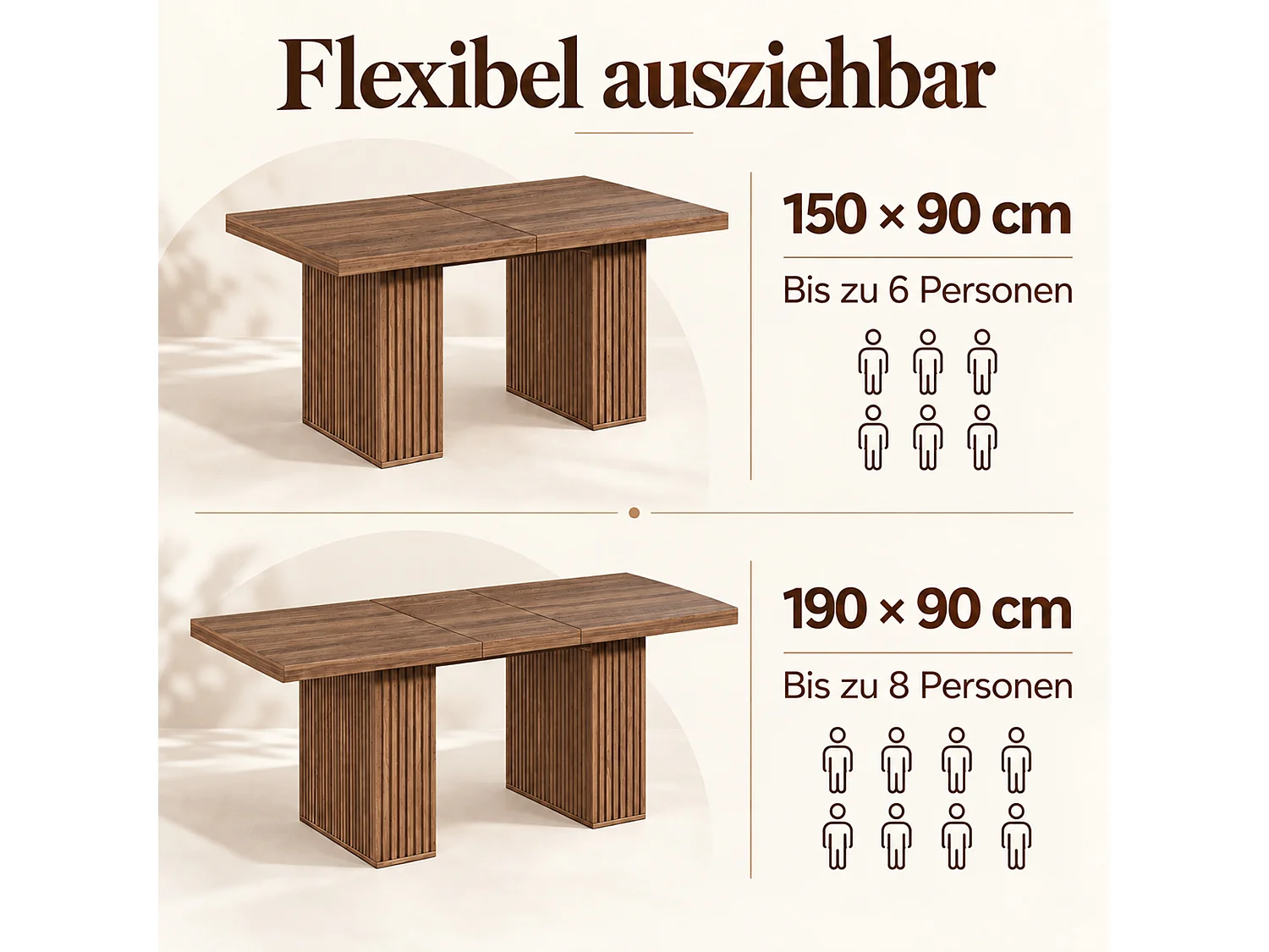 Rozkładany stół jadalny 150/190 x 90 x 75 cm ze zintegrowaną przestrzenią do przechowywania - MDF - Orzech