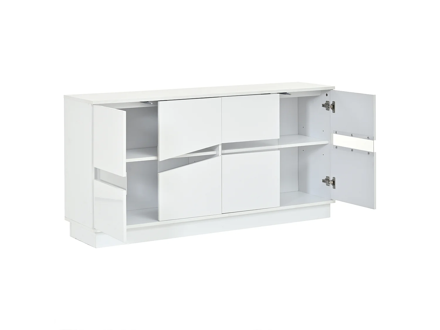 Credenza con illuminazione a LED RGB, 4 ante con frontali ondulati e ripiani regolabili - 140 x 35 x 70 cm - Bianca