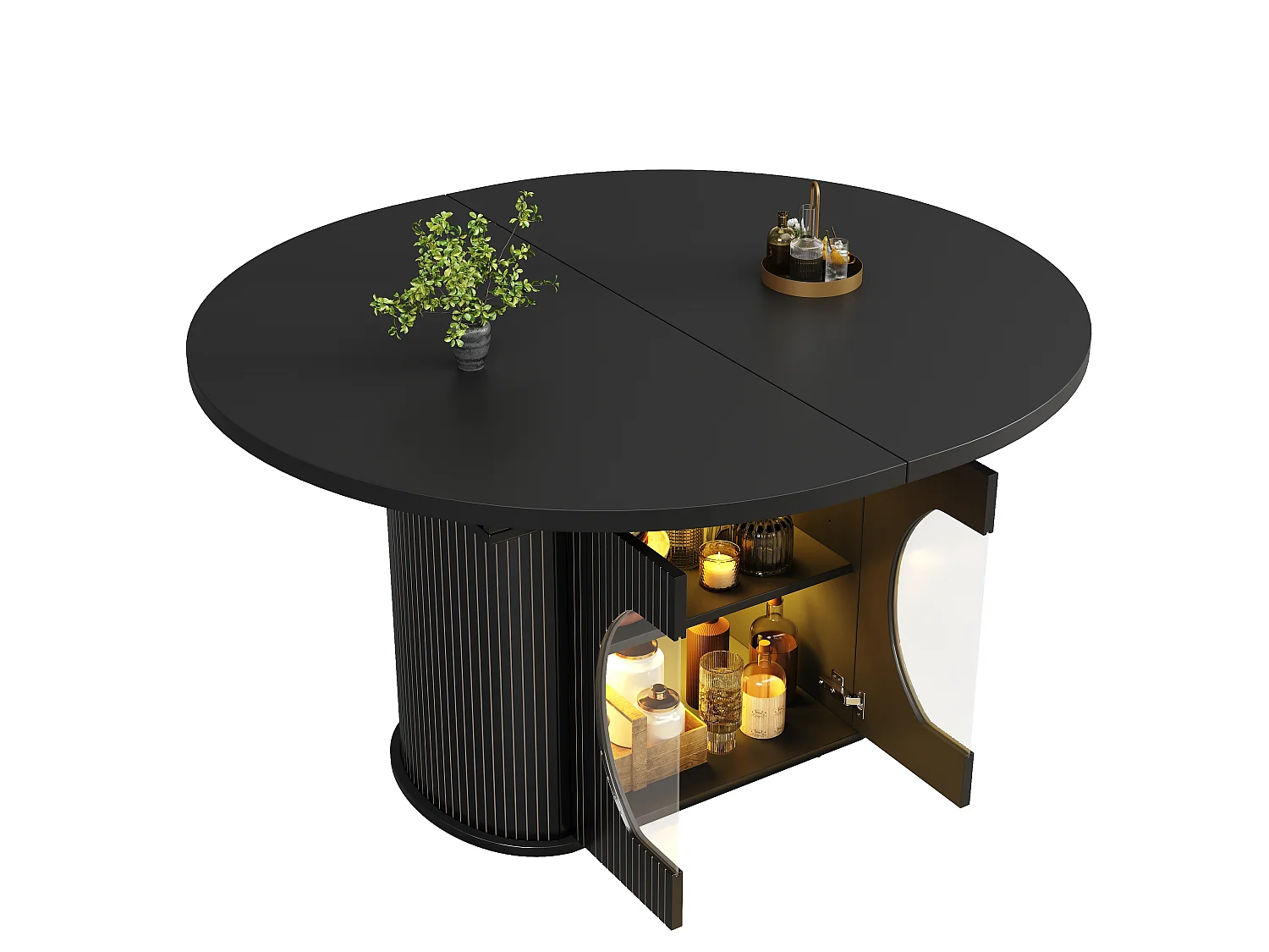 Mesa de jantar extensível com 2 portas de abertura por pressão - MDF - 118 a 158 x 118 x 76,8 cm - Preta