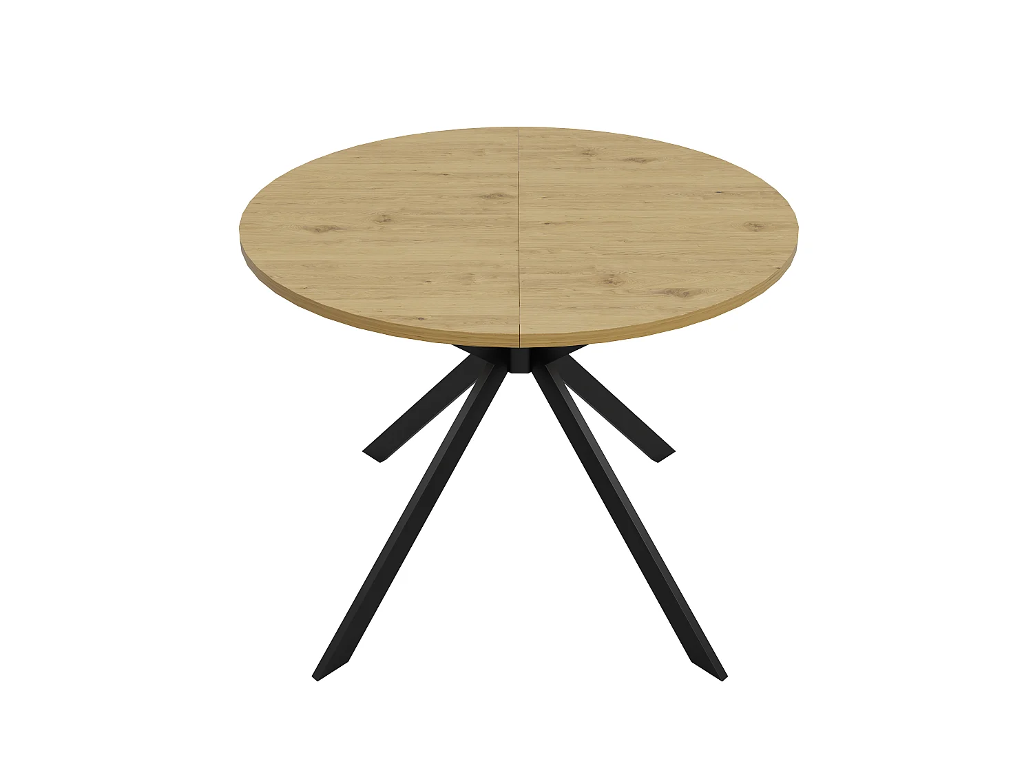 Rozkładany okrągły stół jadalny 100/140 x 100 cm ze zintegrowaną wkładką i metalowymi nogami - MDF - Imitacja drewna