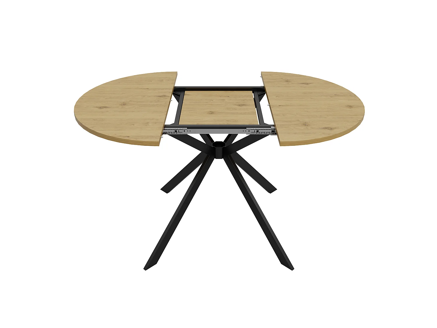 Rozkładany okrągły stół jadalny 100/140 x 100 cm ze zintegrowaną wkładką i metalowymi nogami - MDF - Imitacja drewna