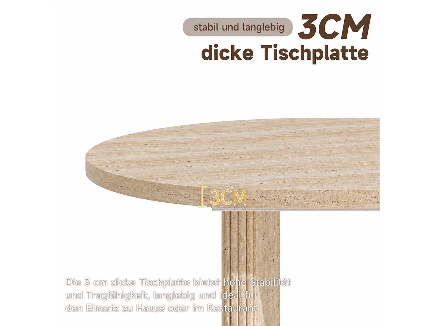 Rozkładany stół jadalny 140/200 x 90 x 75 cm z grubym blatem i zaokrąglonymi narożnikami - MDF - wygląd trawertynu
