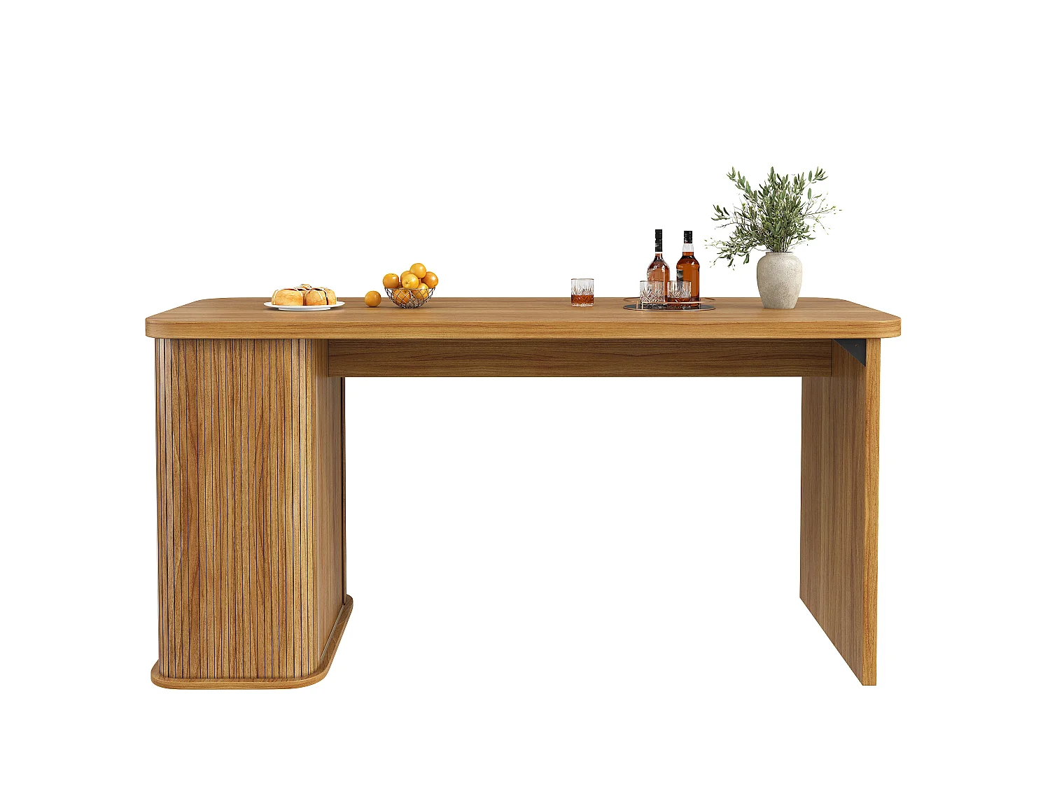 Isola cucina con 2 ante scorrevoli, 1 cassetto e portabottiglie per 3 bottiglie - MDF, metallo - 120 x 60 x 91 cm - Marrone