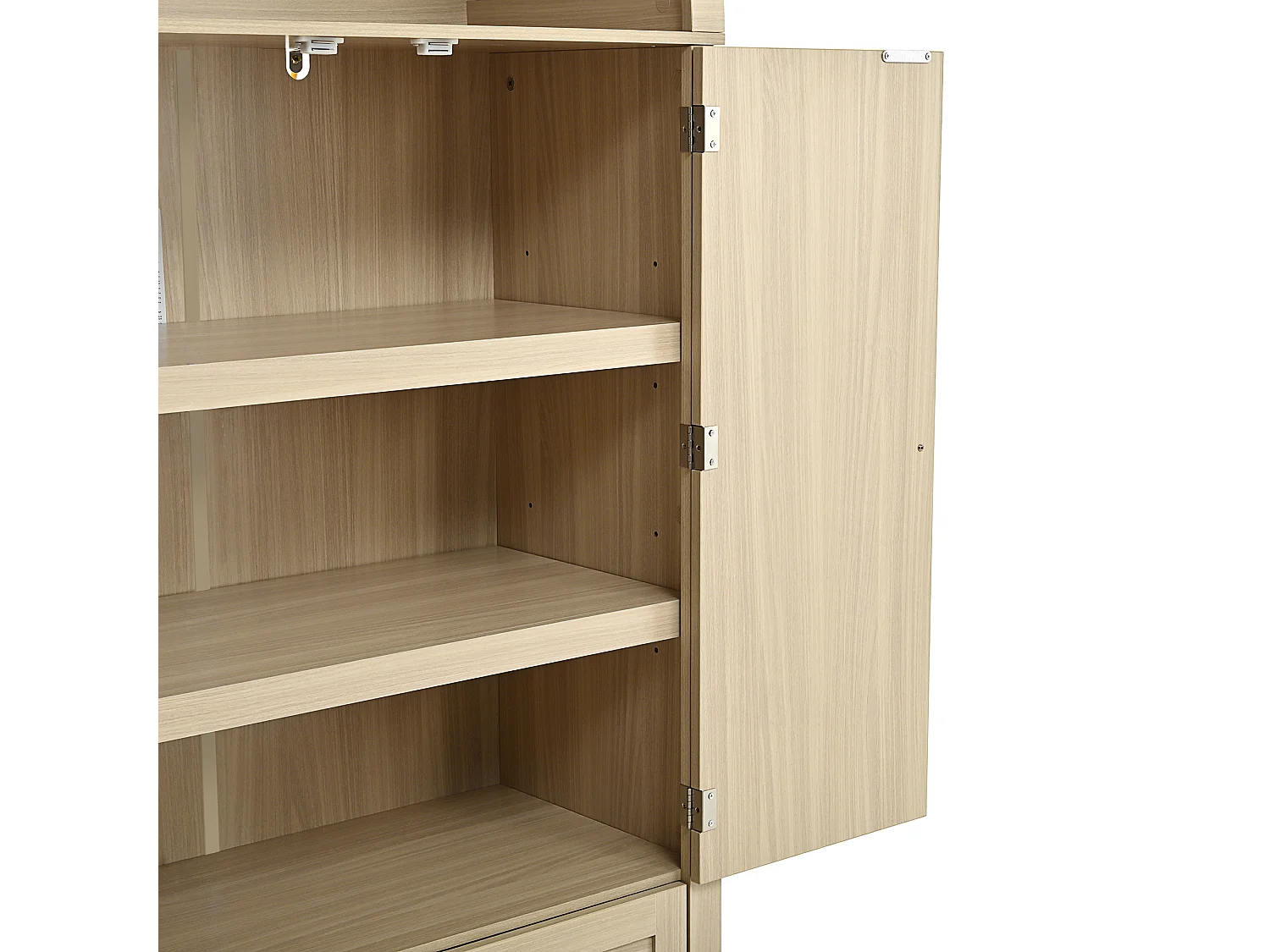 Buffet haut avec 2 portes, 2 tiroirs et compartiment ouvert - 80 x 40 x 180 cm - MDF - Chêne